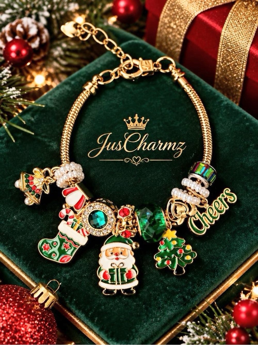 🎄 Festive Christmas Bracelet Santa Cheer Tree Charm Jewelry